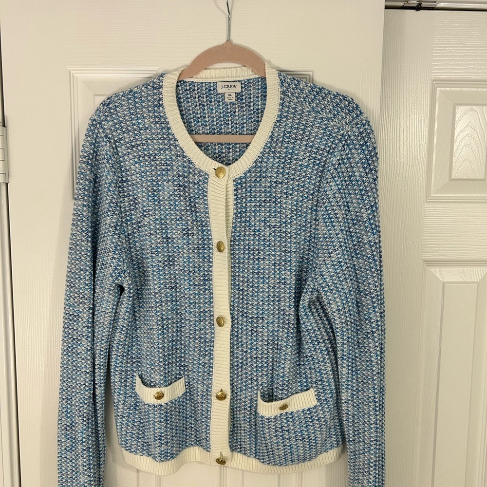 J. Crew Blue and Cream Women's Cardigan